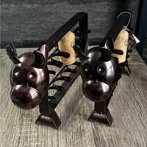 Qty: 1 Green Earth metal Cow Wine Cork Holder Rack Farmhouse Brown finish